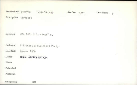Documentation associated with Hearst Museum object titled Scrapers, accession number 1-96720, described as Scrapers.