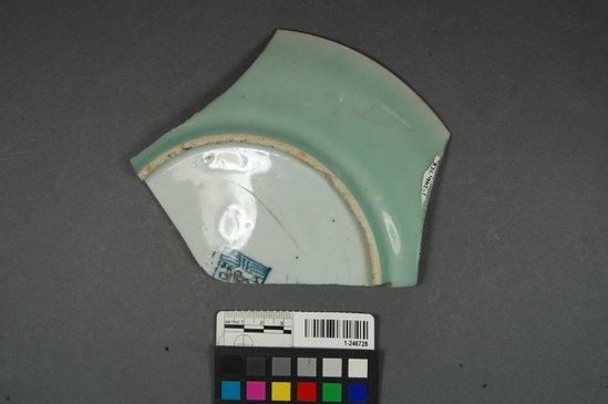 Hearst Museum object titled Plate fragment, accession number 1-246728, described as Ceramic plate rim; base; porcelain stamp (trademark)