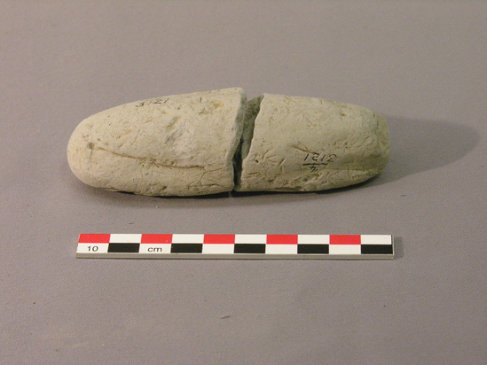 Hearst Museum object 1 of 2 titled Blue earth: pestle-shaped, accession number 4-3121, described as Pestle-shaped piece of blue earth, llijta, used in chewing coca