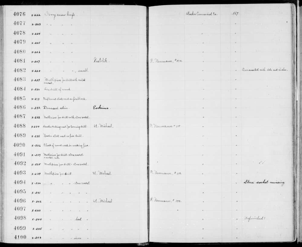 Documentation associated with Hearst Museum object titled Knife, accession number 2-4077, described as Made of ivory. Undulating base. 2 longitudinal lines with dots within along top.