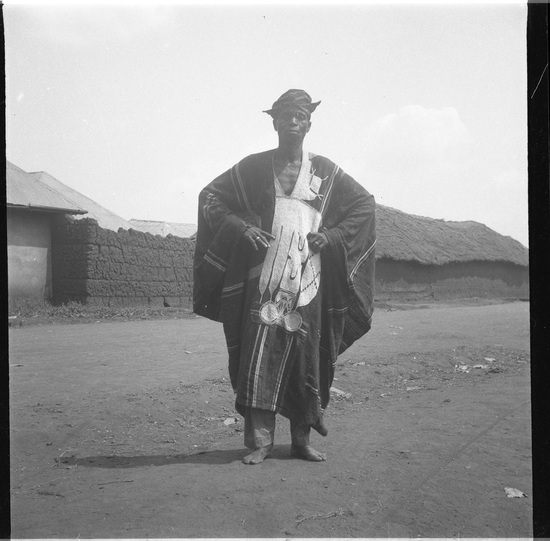 Hearst Museum object titled Black-and-white negative, accession number 15-30803, described as Black and white negative, 2.25" Nigeria, Meko, Tijani, son of chief, and interpreter