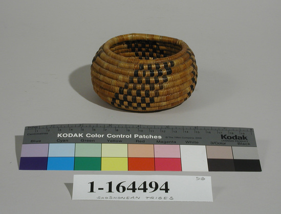 Hearst Museum object titled Basket, accession number 1-164494, described as Coiled basket.  Diagonal design.