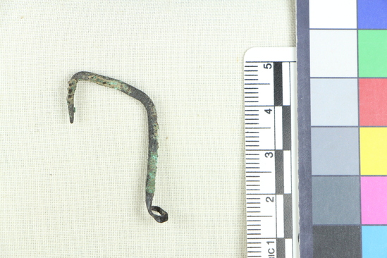 Hearst Museum object 6 of 6 titled Fishhook, accession number 6-6007, described as Copper fish hook