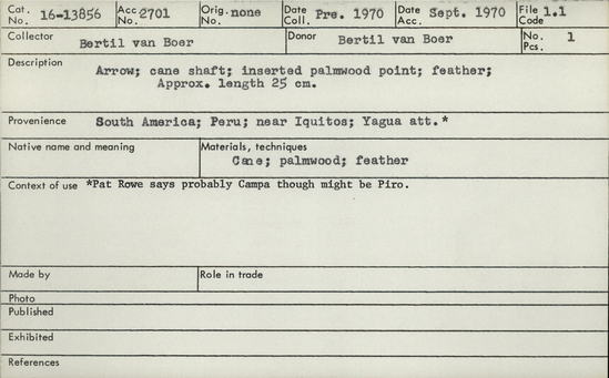 Documentation associated with Hearst Museum object titled Arrow, accession number 16-13856, no description available.