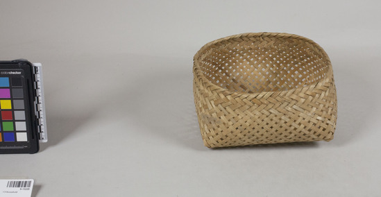 Hearst Museum object titled Basket, accession number 9-13220, described as Basket; split bamboo; twill plaited; top diameter: 17.5 cm.