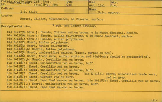 Documentation associated with Hearst Museum object titled Bracelet fragment, accession number K-1179, described as Pottery bracelet fragment.