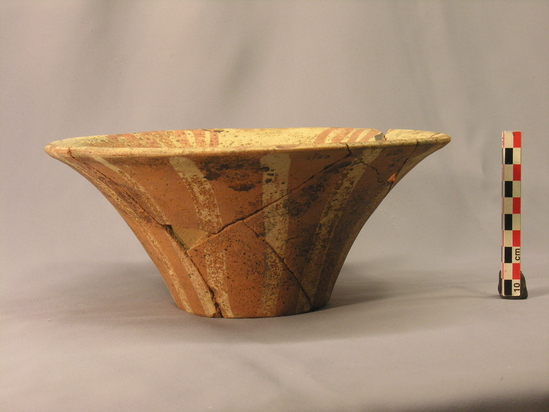 Hearst Museum object 1 of 2 titled Bowl, accession number 4-2753, described as Red and white bowl, high, flaring, flat-bottomed, snake design.