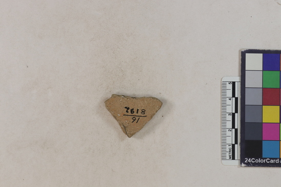 Hearst Museum object 22 of 183 titled Potsherd, accession number 16-8192, described as Potsherd: bodys Section of Manta on beach currently inhabited. Numbers  8111 to 8194 are sherds picked up on beach at low tide.