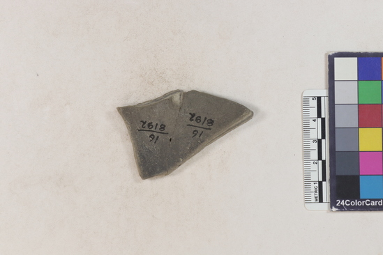 Hearst Museum object 162 of 183 titled Potsherd, accession number 16-8192, described as Potsherd: bodys Section of Manta on beach currently inhabited. Numbers  8111 to 8194 are sherds picked up on beach at low tide.