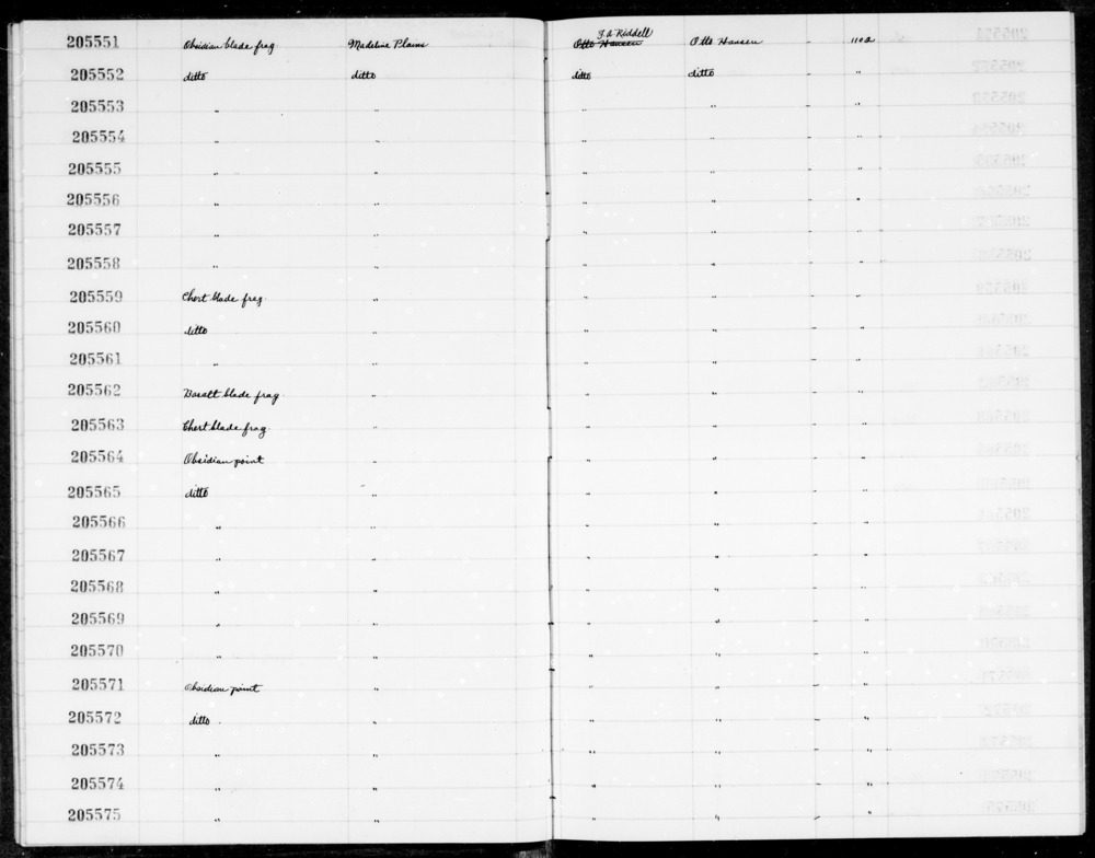 Documentation associated with Hearst Museum object titled Blade fragment, accession number 1-205559, described as Chert