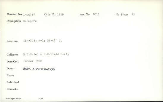 Documentation associated with Hearst Museum object titled Scrapers, accession number 1-96777, described as Scrapers.