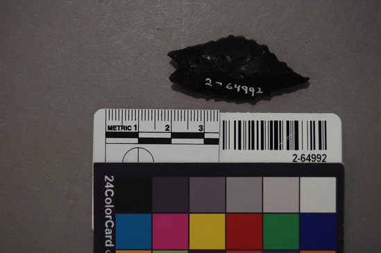 Hearst Museum object titled Biface, accession number 2-64992, described as Obsidian  Humboldt concave base point.