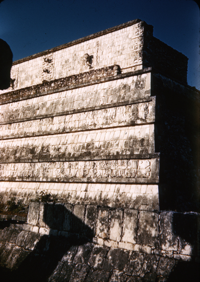 Hearst Museum object titled Color slide, accession number 25-210, described as Warriors Temple, S. E. corner, tiered wall