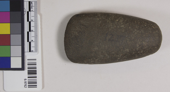 Hearst Museum object 3 of 6 titled Adze blade, accession number 6-9762, described as Stone adze or ax blade