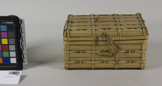 Hearst Museum object titled Basket, accession number 9-4853, described as basket: rectangular, bamboo, with lid.