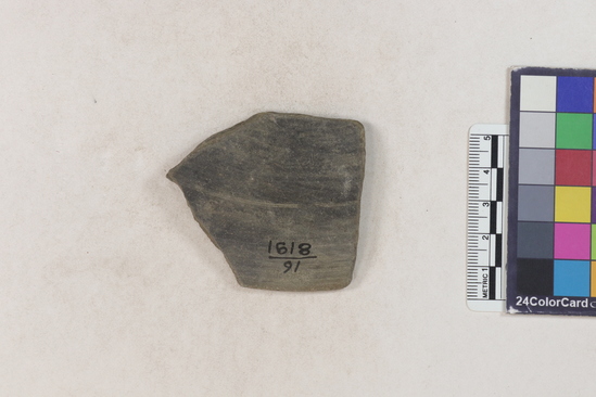 Hearst Museum object 117 of 160 titled Potsherd, accession number 16-8191, described as Potsherd: rims Section of Manta on beach currently inhabited. Numbers  8111 to 8194 are sherds picked up on beach at low tide.