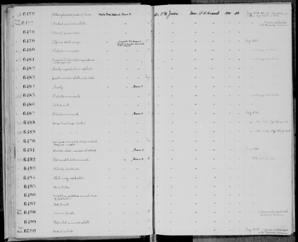 Documentation associated with Hearst Museum object titled Fishhook fragment, accession number 1-6496, described as Pointed bone, asphalt one one end.