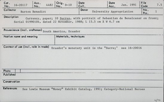 Documentation associated with Hearst Museum object titled Paper money, accession number 16-20117, no description available.