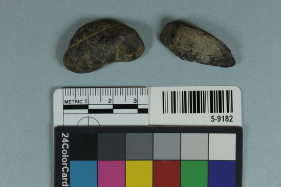 Hearst Museum object titled Pebble, accession number 5-9182, described as water-rolled pebbles (from Trial Catalogue)