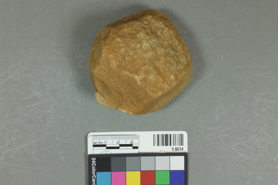 Hearst Museum object titled Flake, accession number 5-8034, described as chunk; bifacial; circular; L 8.1cm