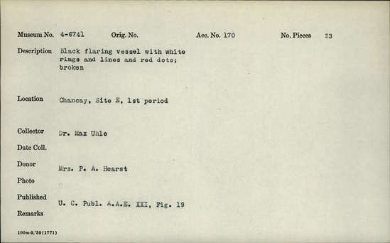 Documentation associated with Hearst Museum object titled Broken vessel, accession number 4-6741, no description available.