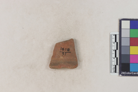 Hearst Museum object 143 of 160 titled Potsherd, accession number 16-8191, described as Potsherd: rims Section of Manta on beach currently inhabited. Numbers  8111 to 8194 are sherds picked up on beach at low tide.