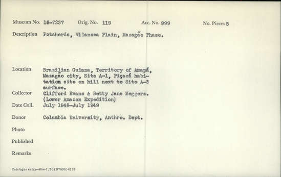 Documentation associated with Hearst Museum object titled Potsherds, accession number 16-7237, described as Potsherds, Vilanova plain