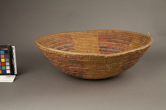 Hearst Museum object 2 of 2 titled Basket, accession number 2-13433, described as Coiled, alternate rows of red and black triangles.