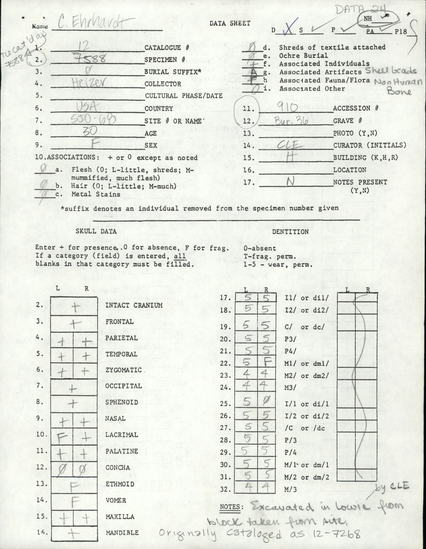 Documentation associated with Hearst Museum object titled Human remains, accession number 12-7588(0), described as Adult [female symbol]