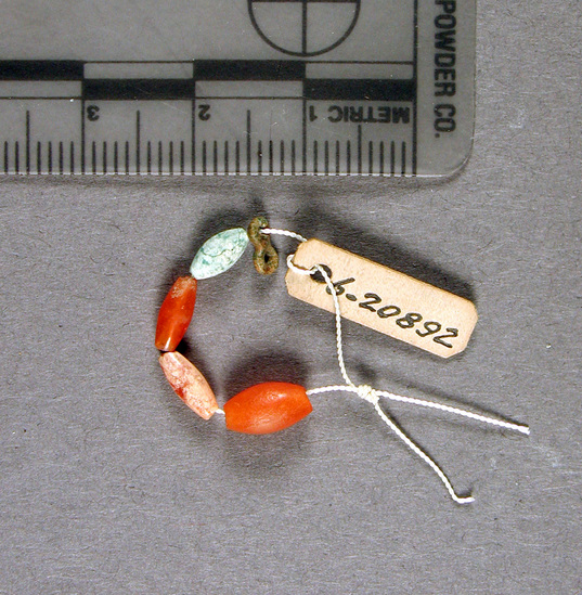 Hearst Museum object titled Beads, accession number 6-20892, described as blue and carnelian beads. Late Middle Empire