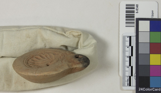 Hearst Museum object 5 of 7 titled Oil lamp, accession number 6-8348, described as Pottery lamp, classic type.