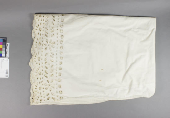 Hearst Museum object titled Slip, accession number 7-5110, described as Woman’s linen slip (Kosula-Macedonian term); openwork around bodice and hem; 34 1/2 inches long, excluding straps