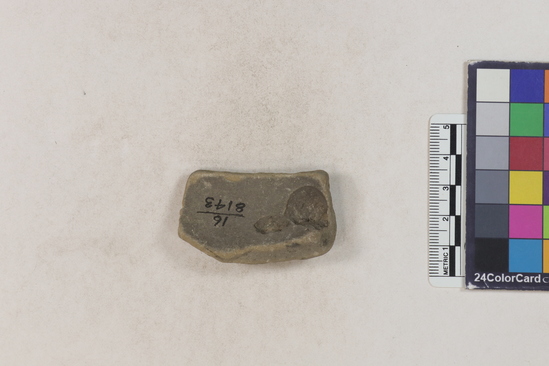 Hearst Museum object 1 of 2 titled Potsherd, accession number 16-8143, described as Potsherd; body knob formed by pushing out from inside. Numbers  8111 to 8194 are sherds picked up on beach at low tide. Section of Manta on Beach currently inhabited.