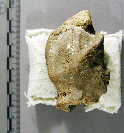 Hearst Museum object titled Figurine, accession number 6-20348, described as Pottery head of negro(?). Roman town.