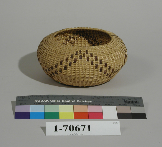 Hearst Museum object titled Bowl basket, accession number 1-70671, described as Single rod coiling, spaced sewing, bowl shape.