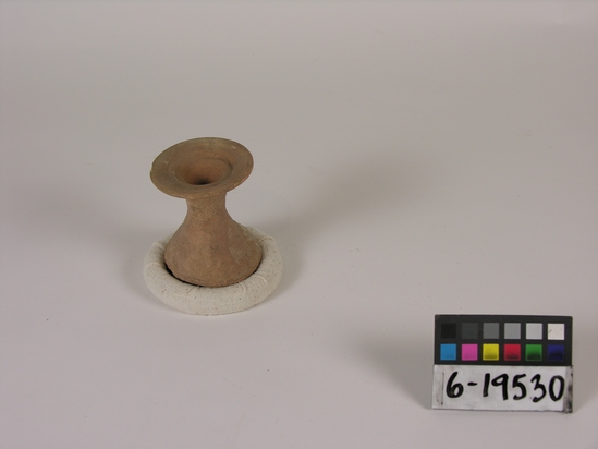 Hearst Museum object titled Pot stand, accession number 6-19530, described as pottery: buff ring stand; d 6.5 h 8 cm