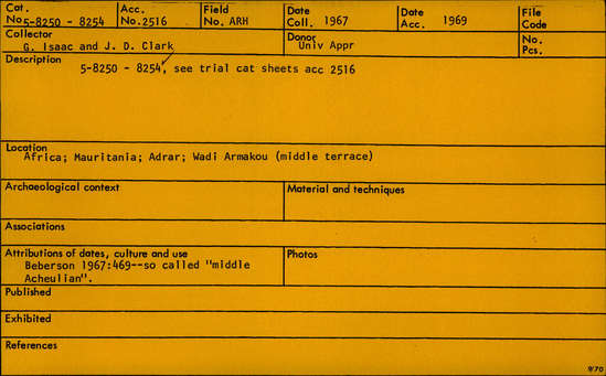 Documentation associated with Hearst Museum object titled Flake, accession number 5-8251, described as Prepared core flake; thin; 5-sided