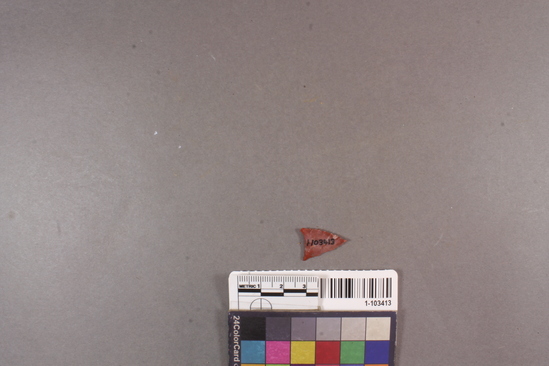 Hearst Museum object titled Projectile point, accession number 1-103413, described as Red chert projectile point.