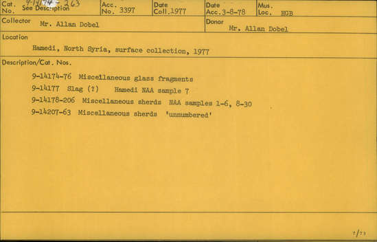 Documentation associated with Hearst Museum object titled Bottle, accession number 9-14176, described as glass bottle fragment