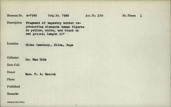 Documentation associated with Hearst Museum object titled Border: tap.: fragment, accession number 4-7595, no description available.