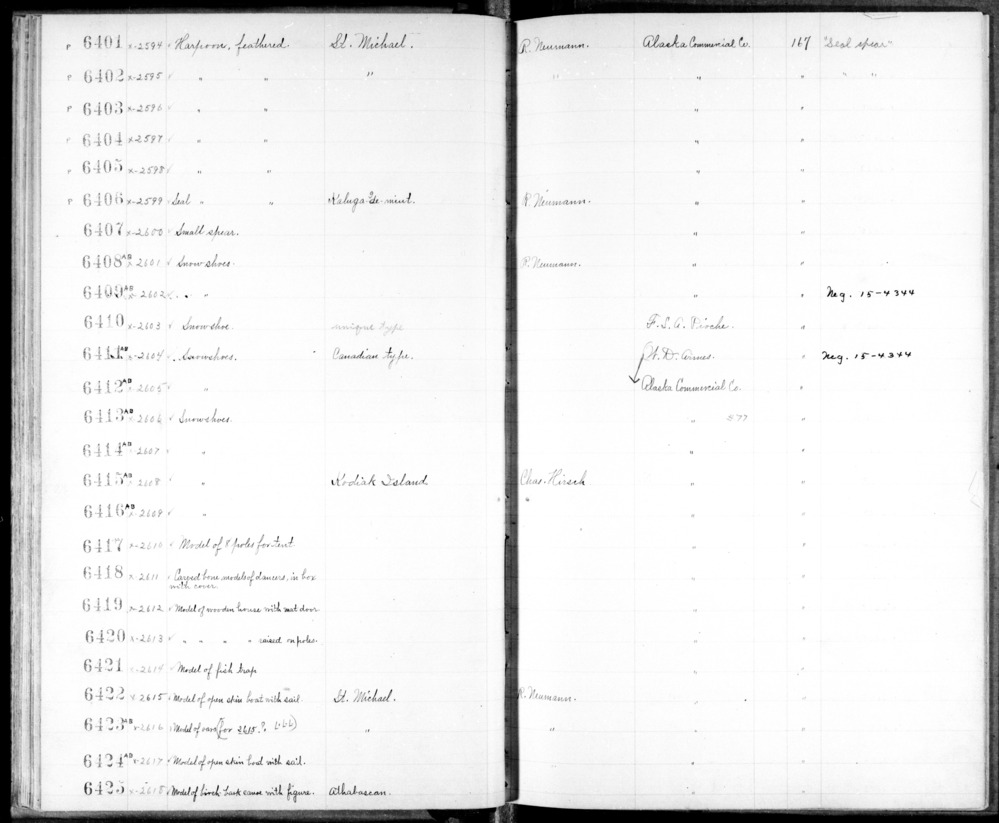 Documentation associated with Hearst Museum object titled Boat model, accession number 2-6424a,b, described as Model of open skin boat (umiak). Sail missing (1975). wooden frame covered with skin; bow characteristic of Pacific Eskimo; fabric sail, sewn from three pieces attached to two wooden mast poles.