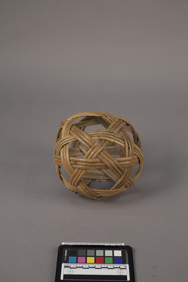 Hearst Museum object 2 of 2 titled Woven ball, accession number 18-713, described as Rattan soccer ball; Used in game played by men; ball obsolete, according to collector