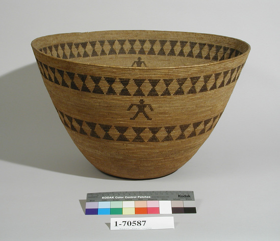 Hearst Museum object titled Basket, accession number 1-70587, described as Coiled, wide mouth, sloping sides.