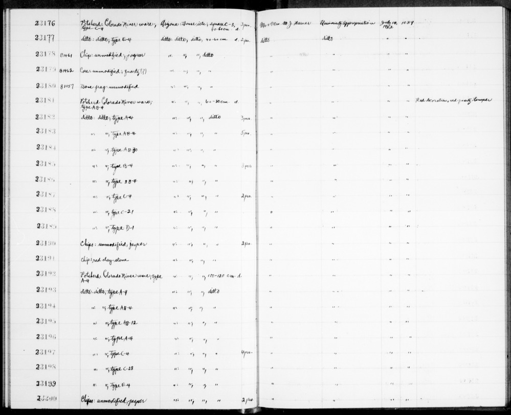 Documentation associated with Hearst Museum object titled Flake, accession number 2-23190, described as Colorado River ware; type A-4