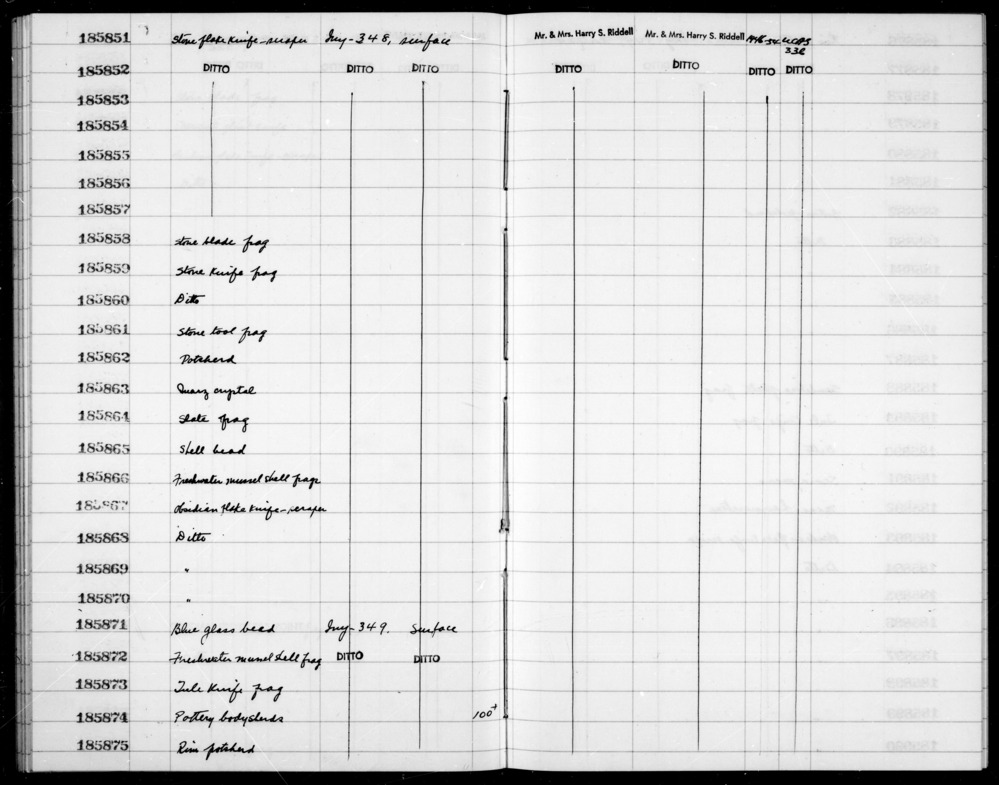 Documentation associated with Hearst Museum object titled Shell fragment, accession number 1-185866, described as Freshwater mussel.