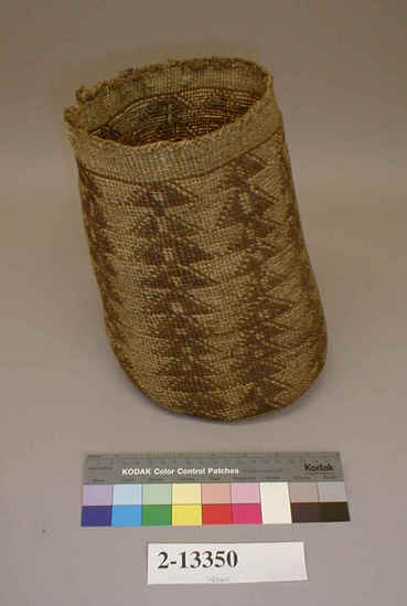 Hearst Museum object titled Bag, accession number 2-13350, described as Sally bag; heavy, twined, flexible light bands of brown.