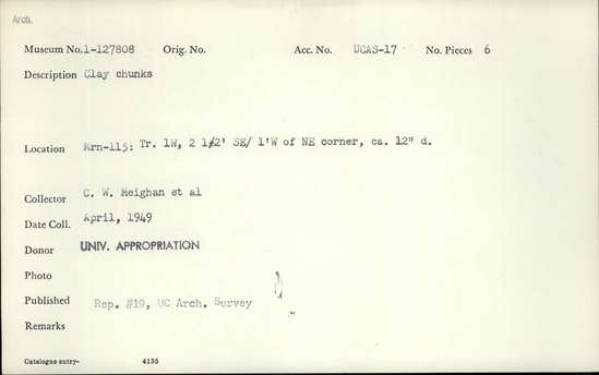 Documentation associated with Hearst Museum object titled Clay chunks, accession number 1-127808, described as Clay chunks. Notice: Image restricted due to its potentially sensitive nature. Contact Museum to request access.