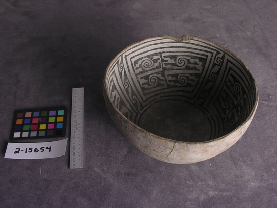 Hearst Museum object titled Bowl, accession number 2-15654, described as Black on white bowl. "Archaeological specimens.