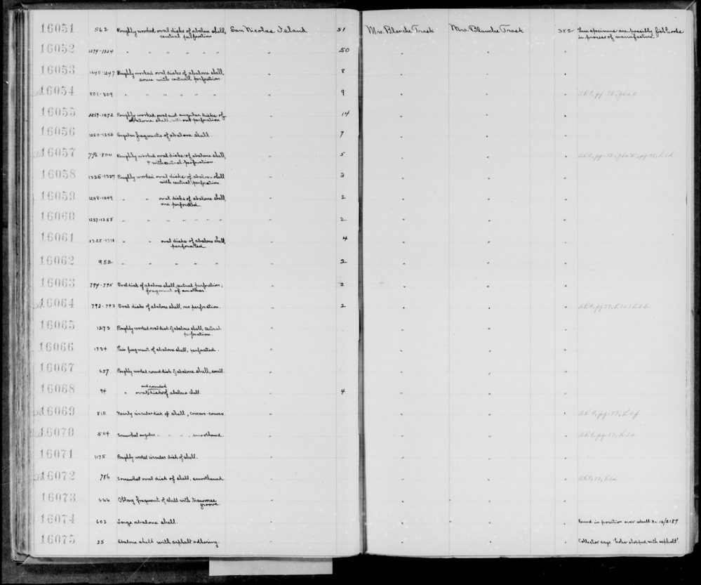 Documentation associated with Hearst Museum object titled Shell fragment, accession number 1-16057.2, described as Roughly worked oval disk of abalone shell