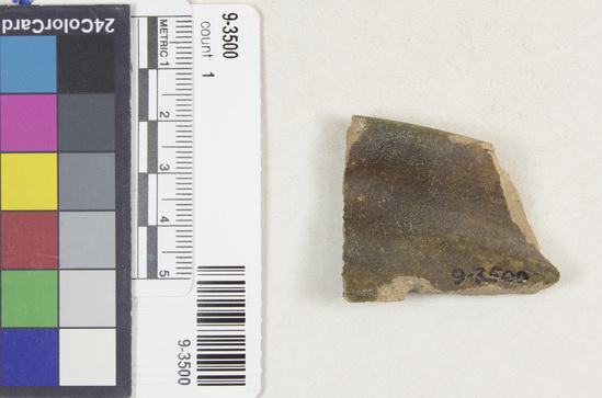 Hearst Museum object titled Potsherd, accession number 9-3500, described as Potsherd, rim, green glaze